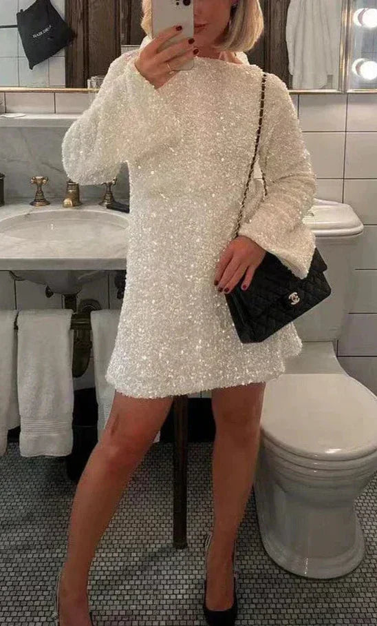 Sequin Bow Back Long Sleeve Mini Dress
