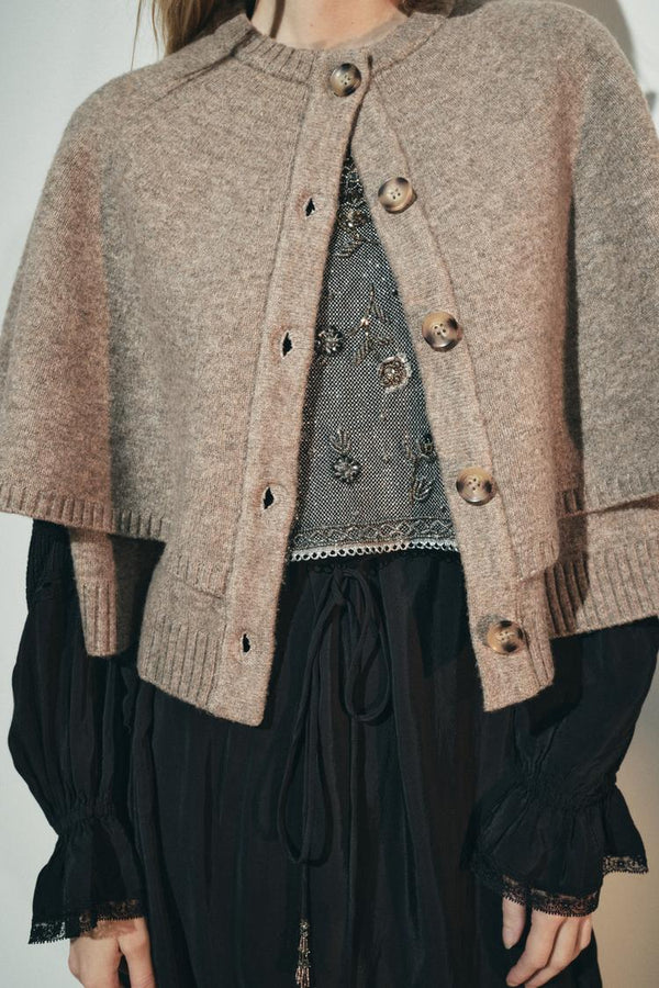 Wool Blend Buttoned Cape Jacket for Women