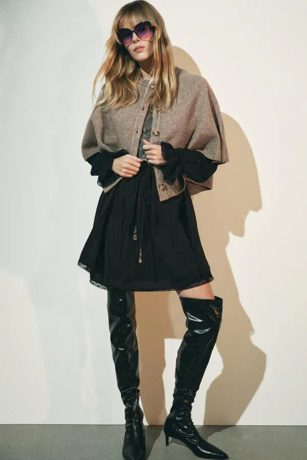 Wool Blend Buttoned Cape Jacket for Women