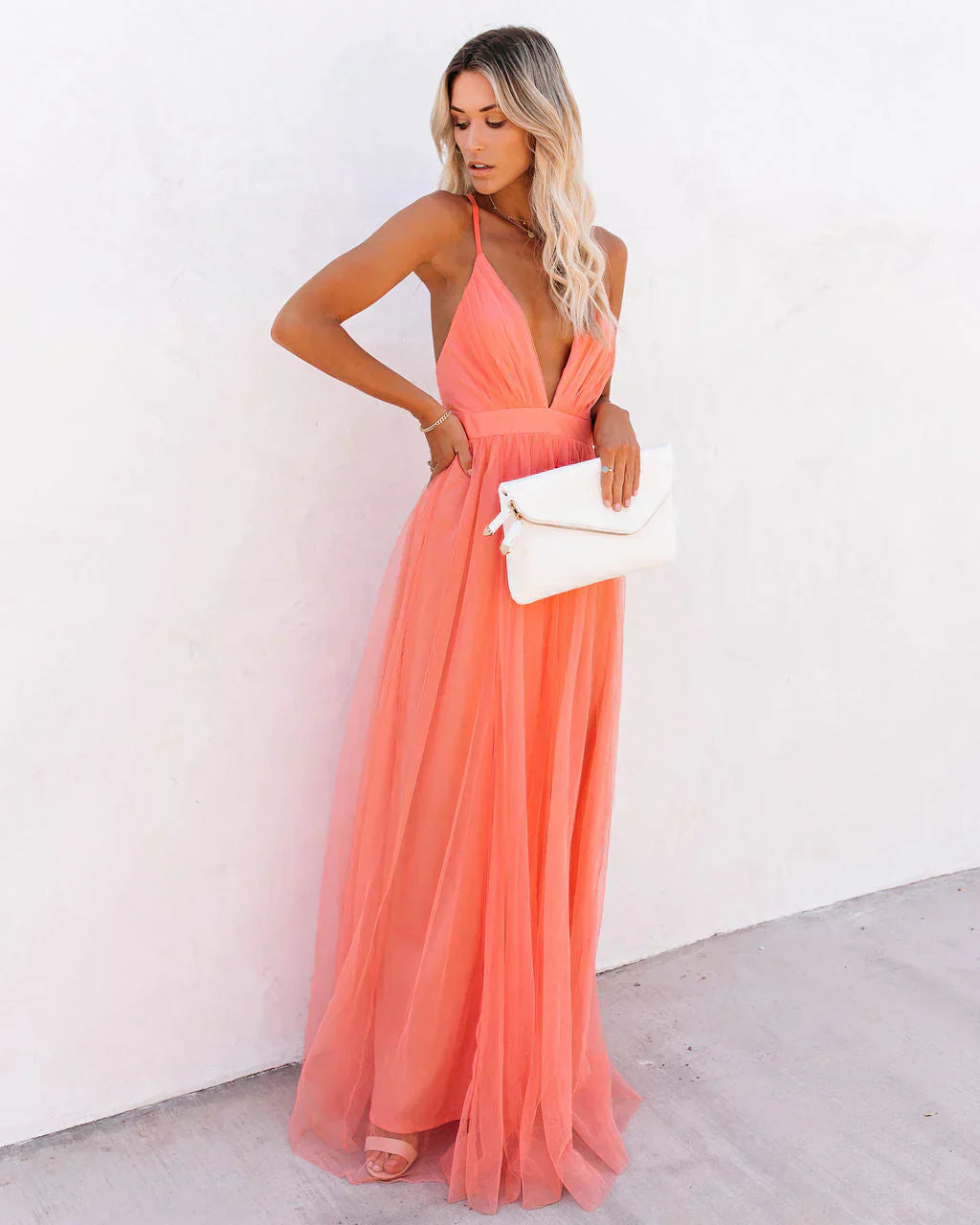 Flowy Backless Chiffon Maxi Dress