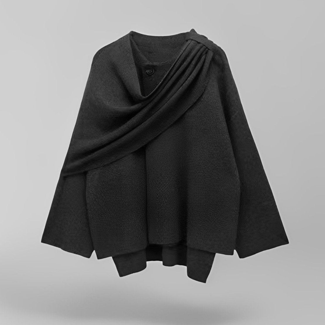 Elegant Wool-Blend Cape Poncho with Oversized Cowl Neck