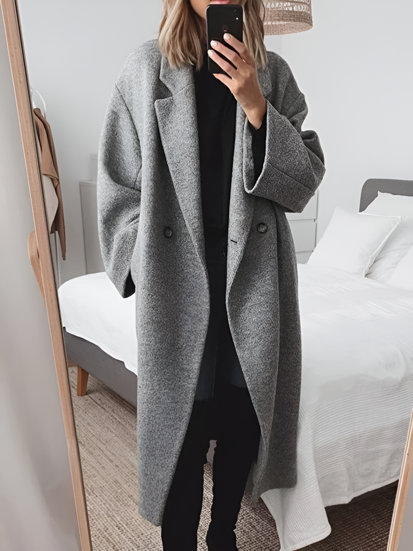 Women’s Long Open-Front Wool-Style Coat – Elegant Minimalist Winter Cardigan Coat