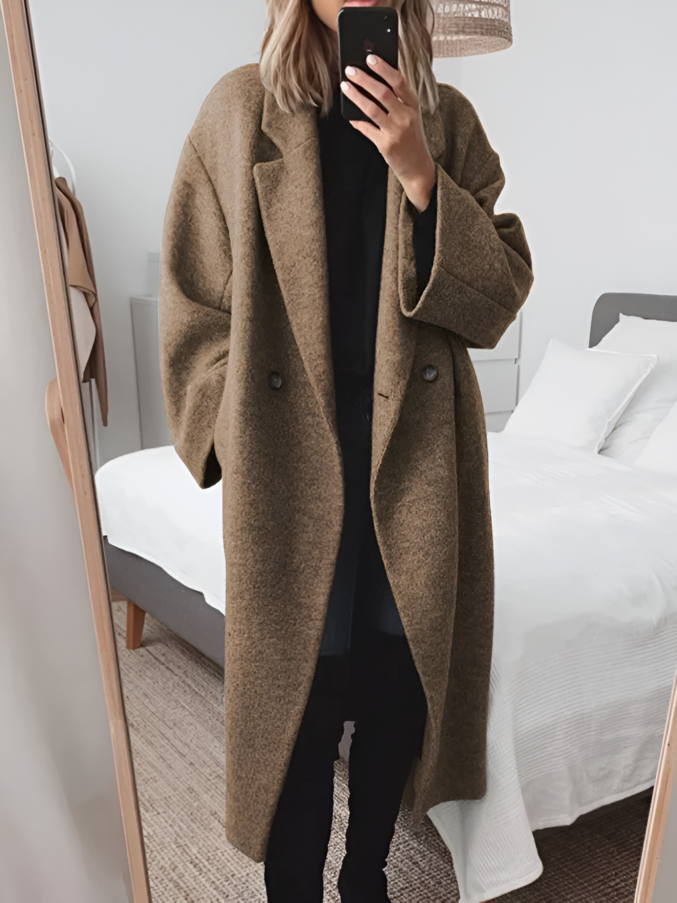 Women’s Long Open-Front Wool-Style Coat – Elegant Minimalist Winter Cardigan Coat