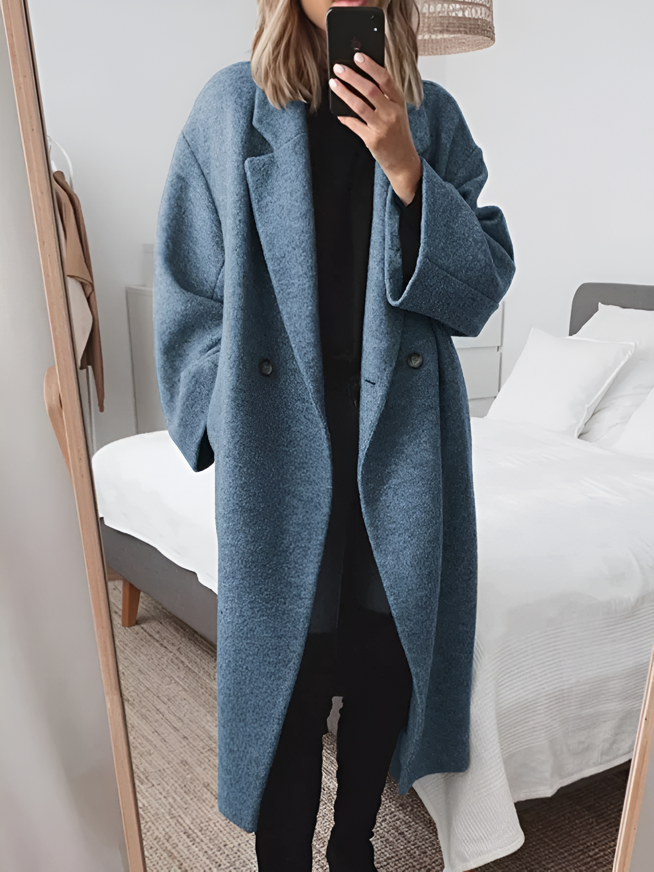 Women’s Long Open-Front Wool-Style Coat – Elegant Minimalist Winter Cardigan Coat