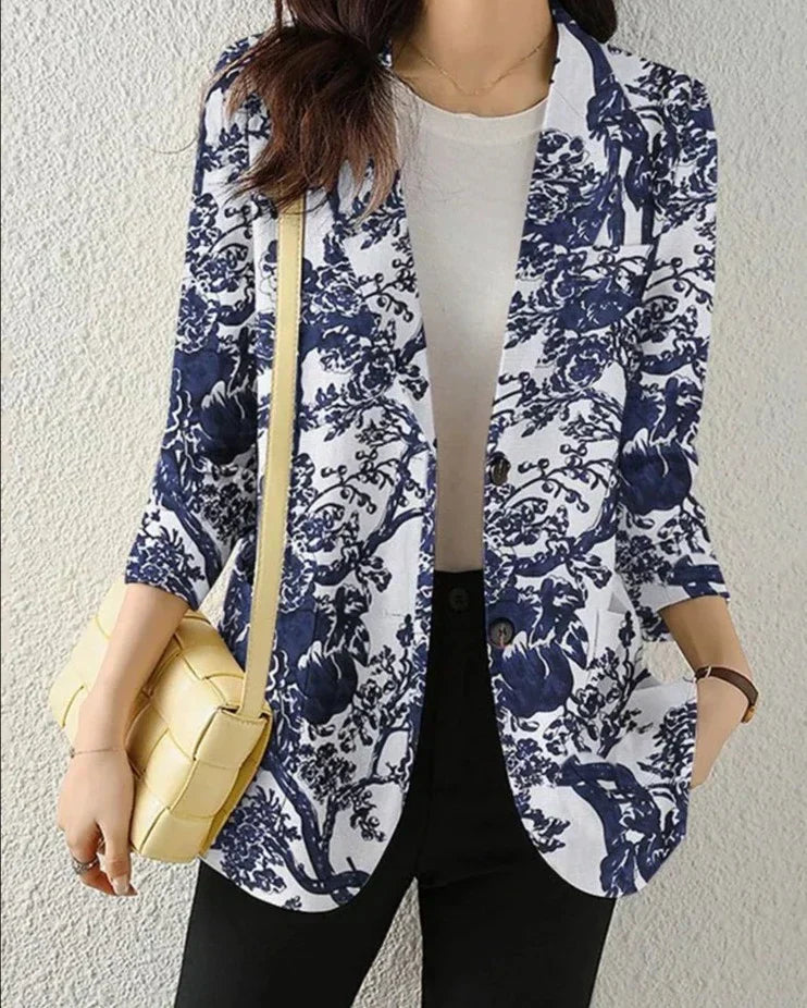 Women’s Floral Print Open-Front Blazer