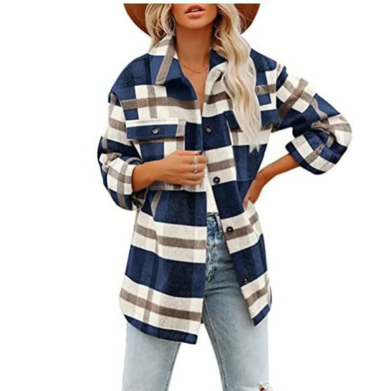Oversized Plaid Button-Up Shacket for Women