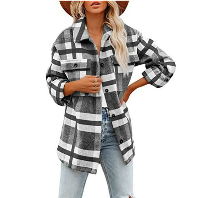 Oversized Plaid Button-Up Shacket for Women