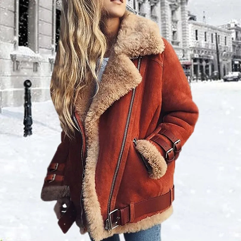 Faux Suede Shearling Lined Aviator Jacket for Winter Warmth