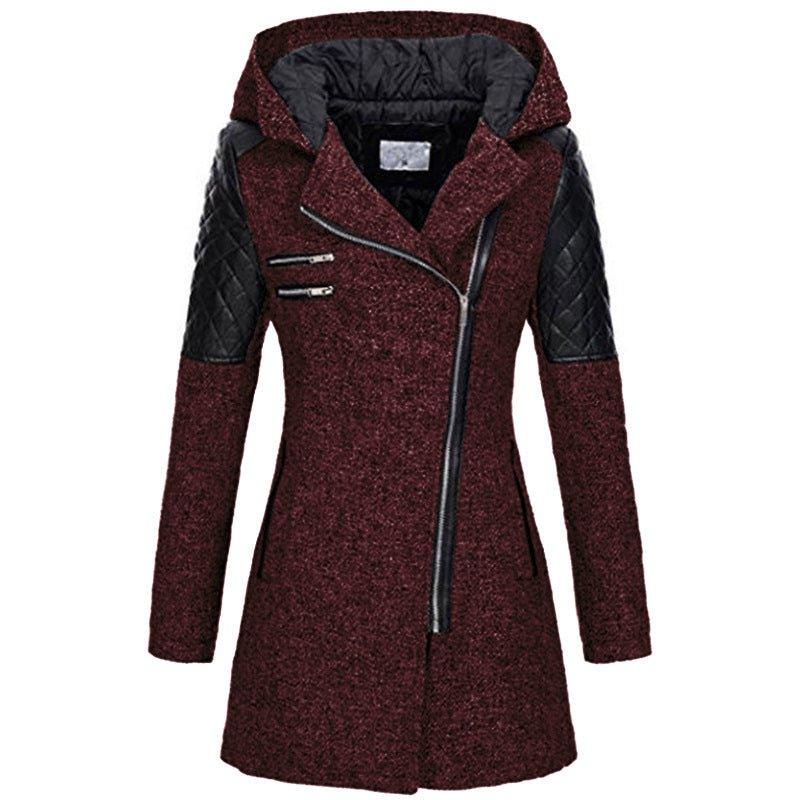 Women’s Hooded Asymmetrical Zip Wool-Blend Coat
