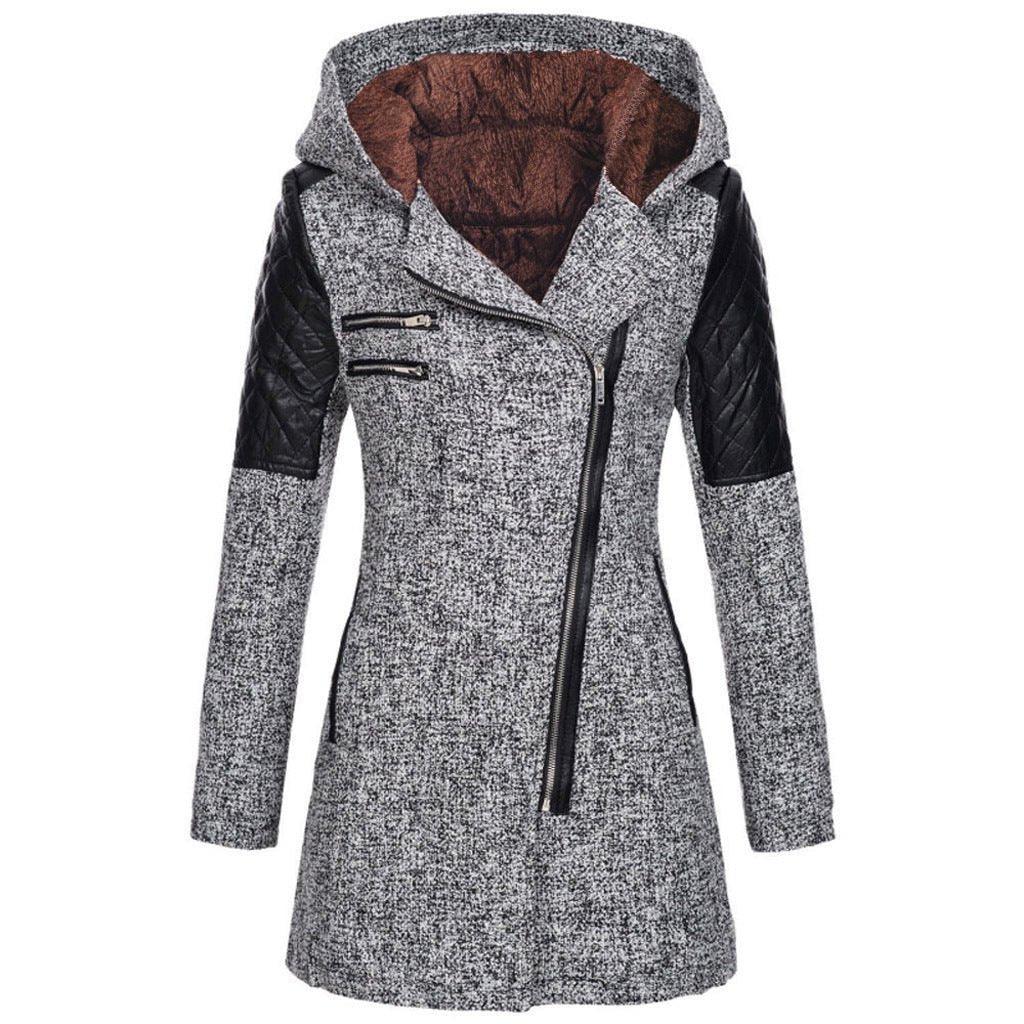 Women’s Hooded Asymmetrical Zip Wool-Blend Coat