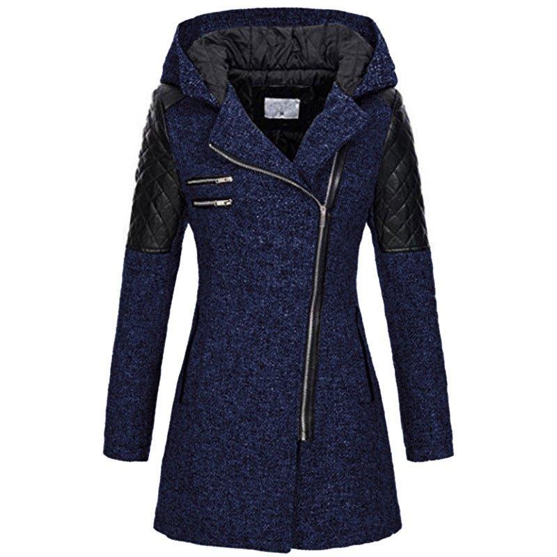 Women’s Hooded Asymmetrical Zip Wool-Blend Coat