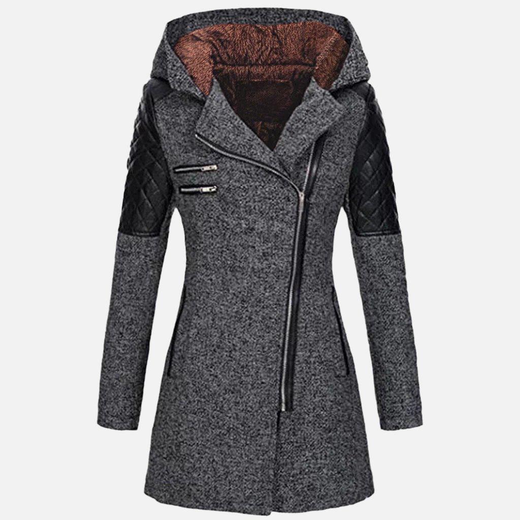 Women’s Hooded Asymmetrical Zip Wool-Blend Coat