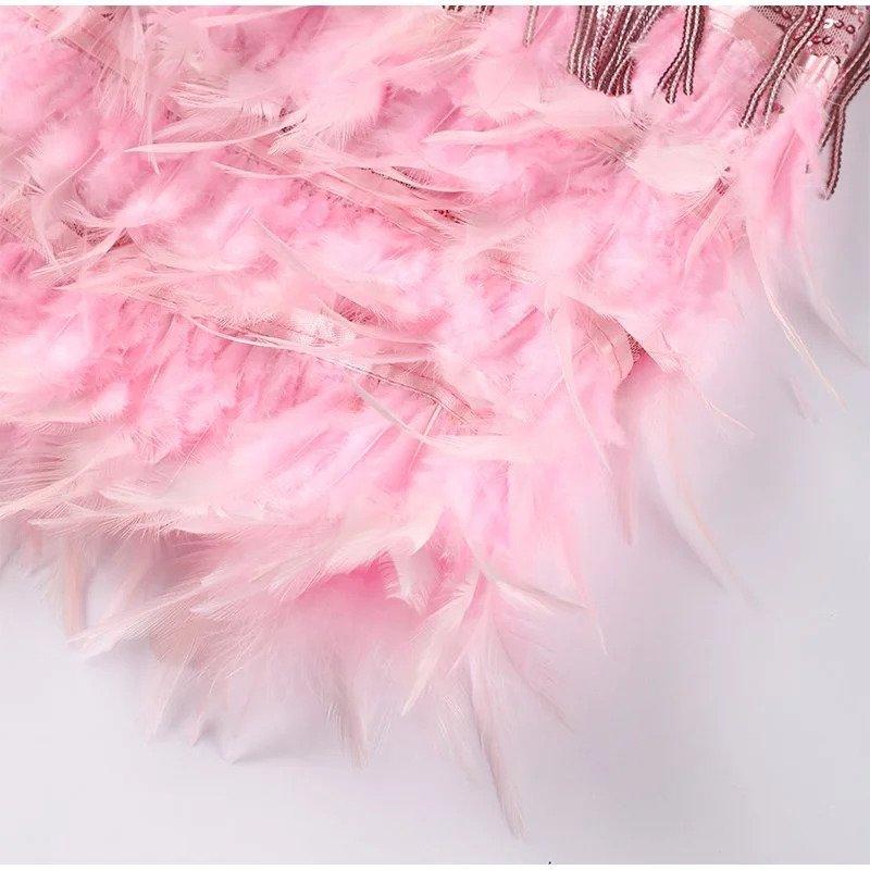 Sequin Feather Trim Spaghetti Strap Mini Dress for Party Glam