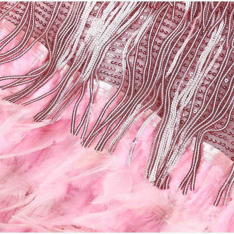 Sequin Feather Trim Spaghetti Strap Mini Dress for Party Glam