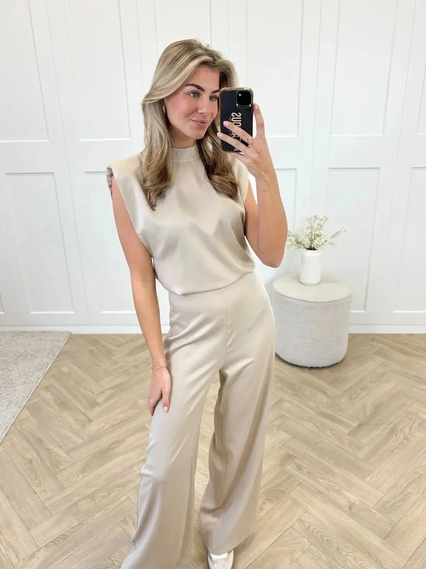 Sleeveless Satin Wide-Leg Jumpsuit