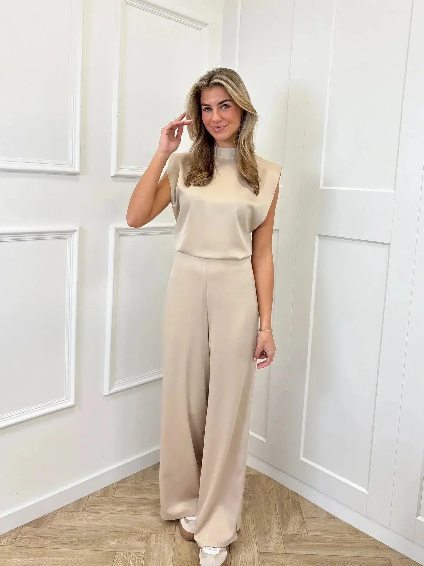 Sleeveless Satin Wide-Leg Jumpsuit
