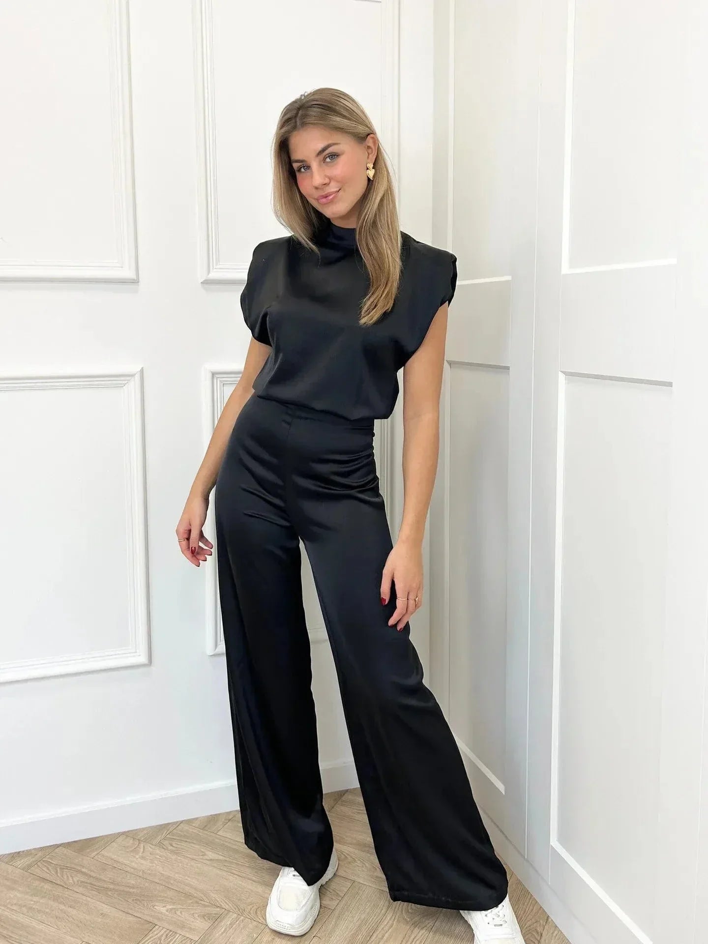 Sleeveless Satin Wide-Leg Jumpsuit
