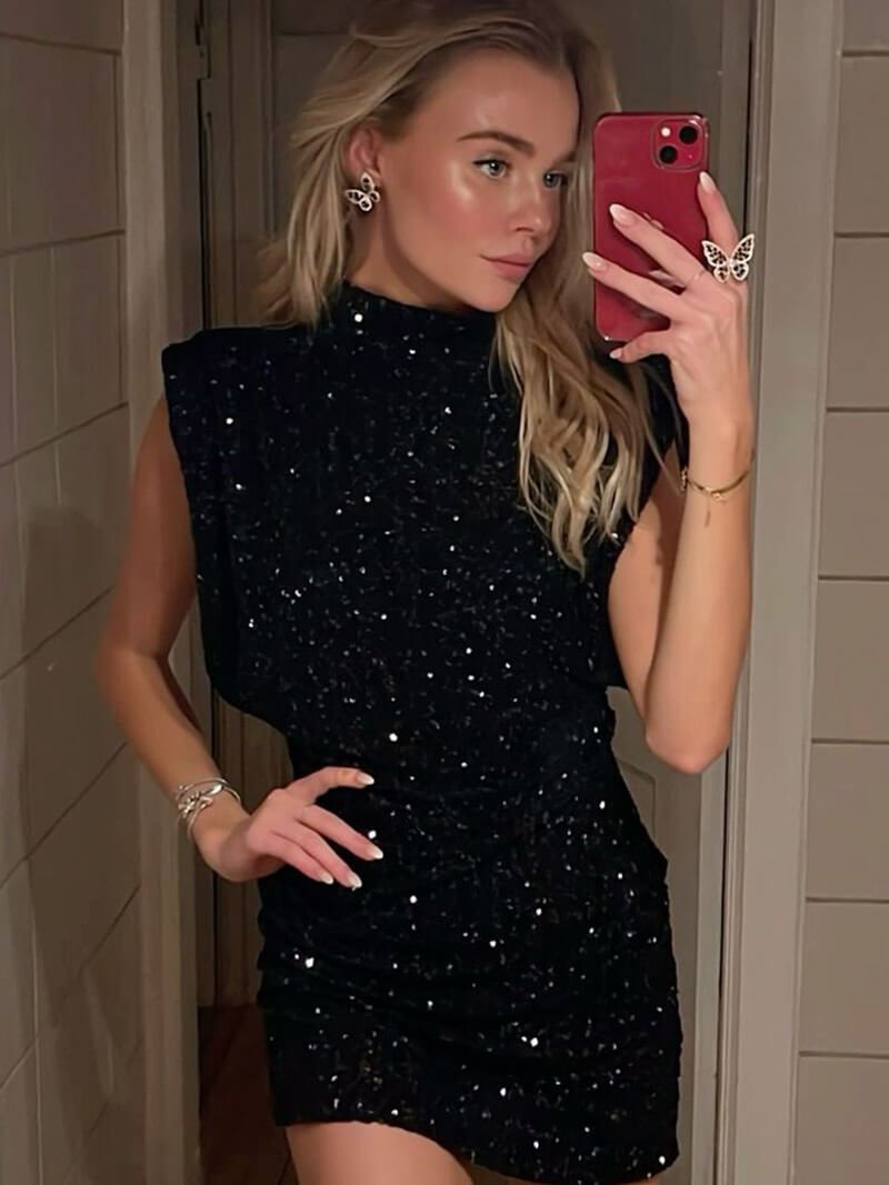 Black Sequin Sleeveless Mini Party Dress