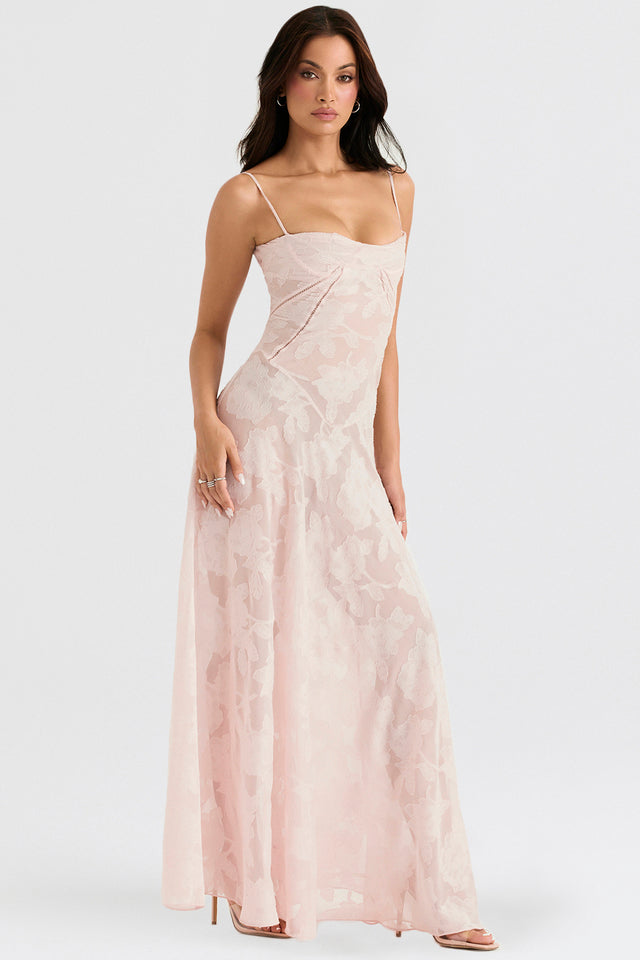 Strapless Embroidered A-Line Maxi Dress