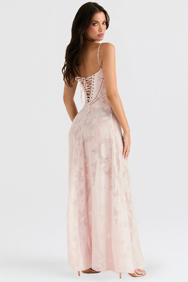 Strapless Embroidered A-Line Maxi Dress