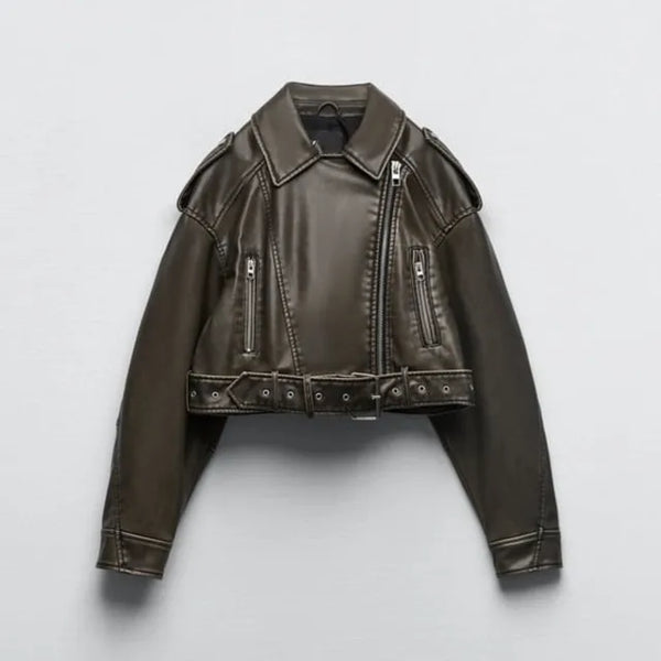 Classic Faux Leather Moto Jacket for Women