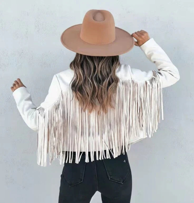 Suede Fringe Biker Jacket for Women