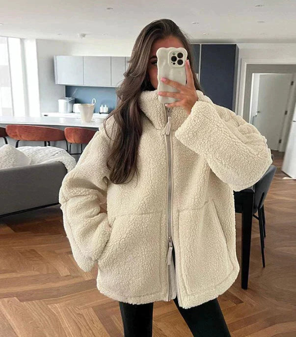 Oversized Sherpa Fleece Zip Jacket for Women