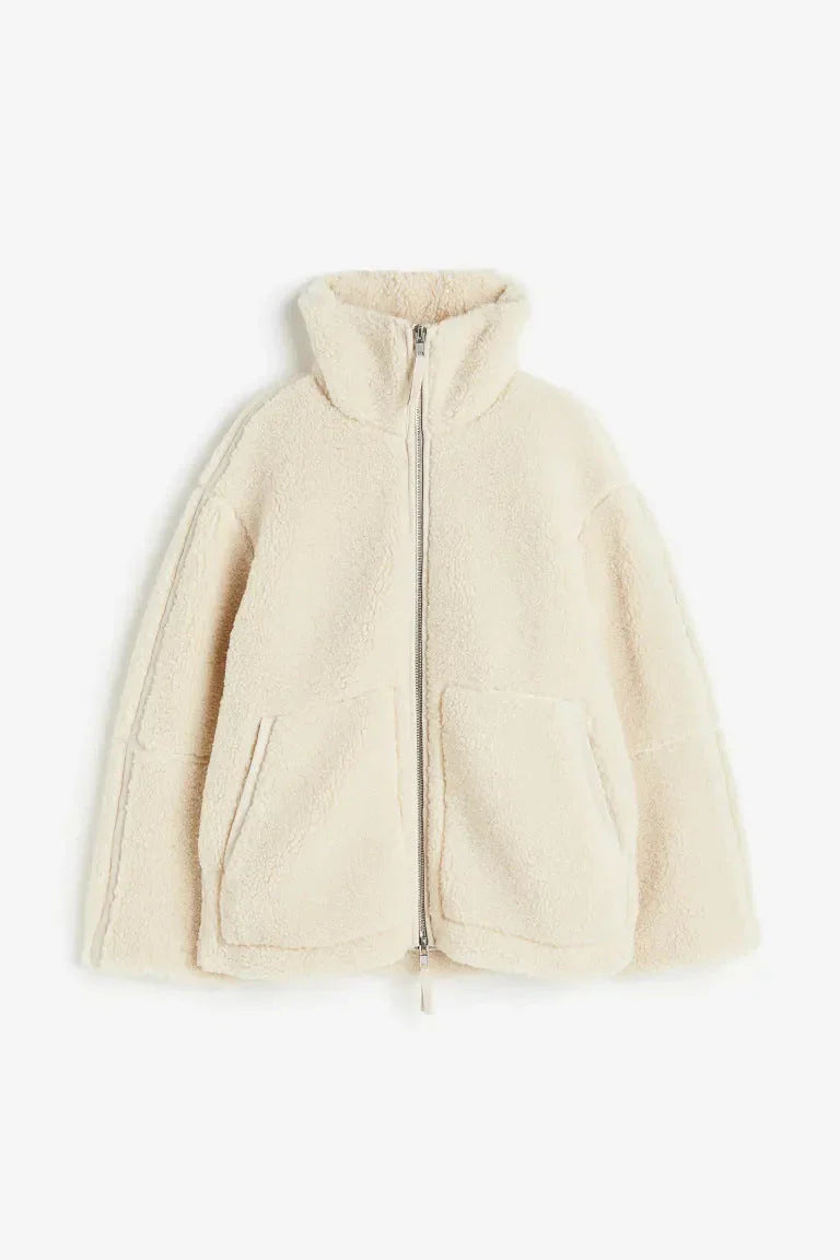 Oversized Sherpa Fleece Zip Jacket for Women