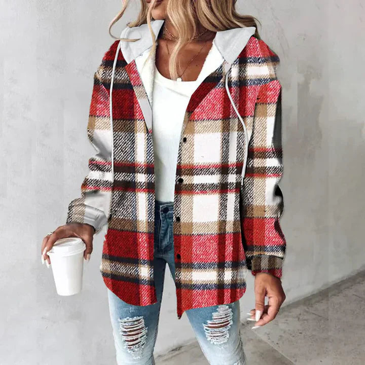 Plaid Hooded Button-Up Jacket for Casual Layering