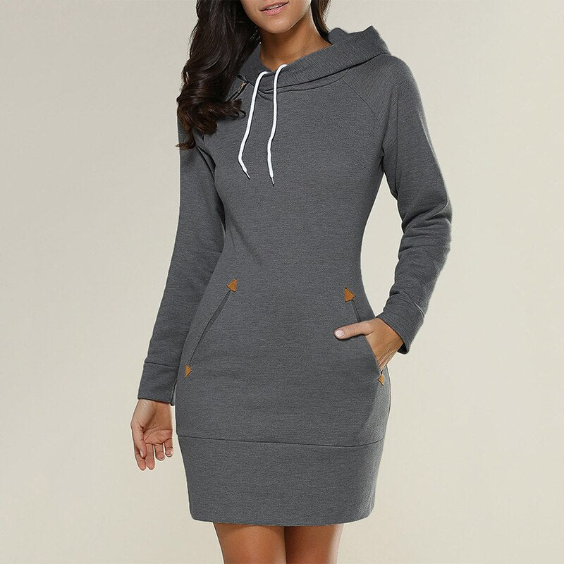 Hooded Long Sleeve Sweatshirt Mini Dress with Pockets