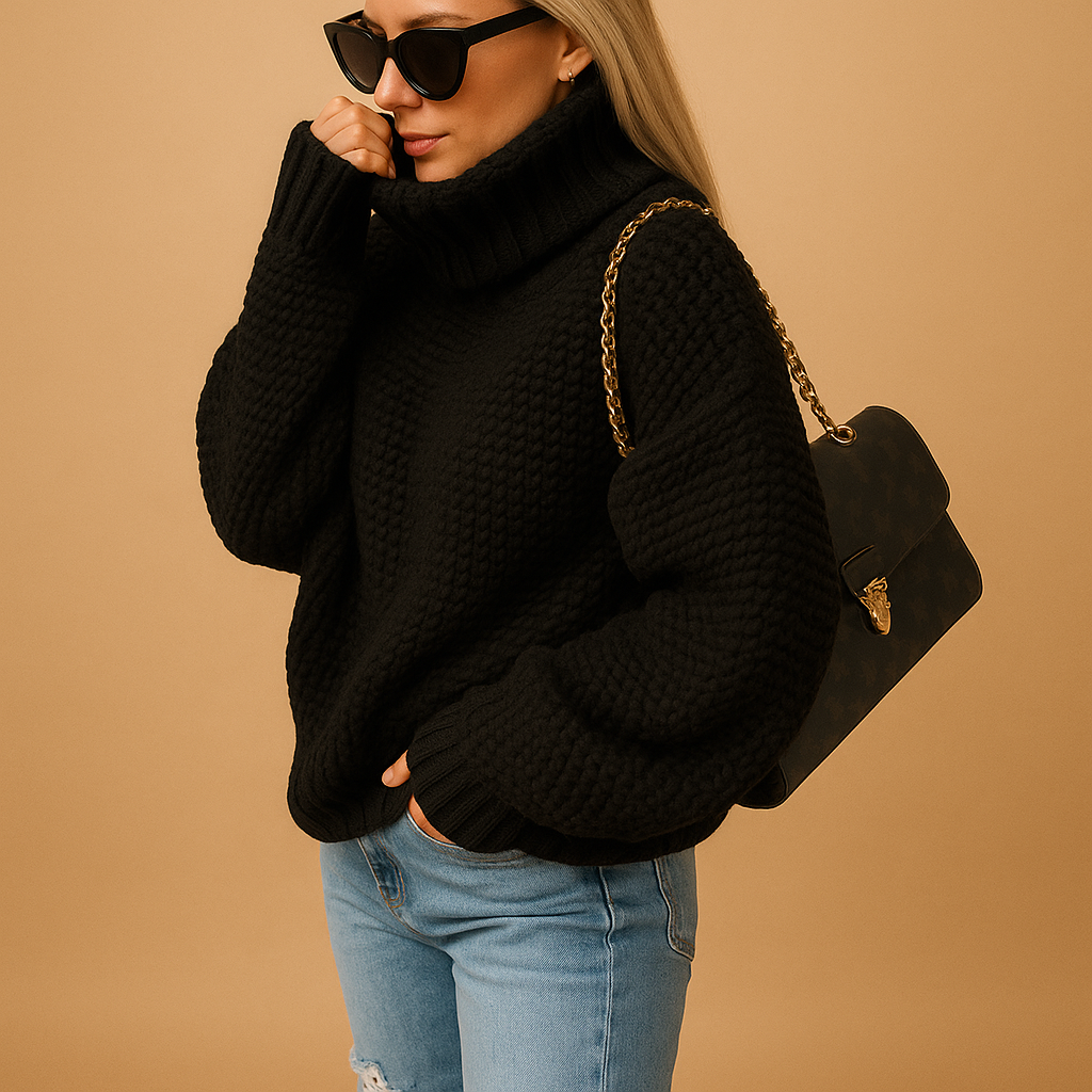 Chunky Turtleneck Knit Sweater – Cozy Warm Winter Pullover