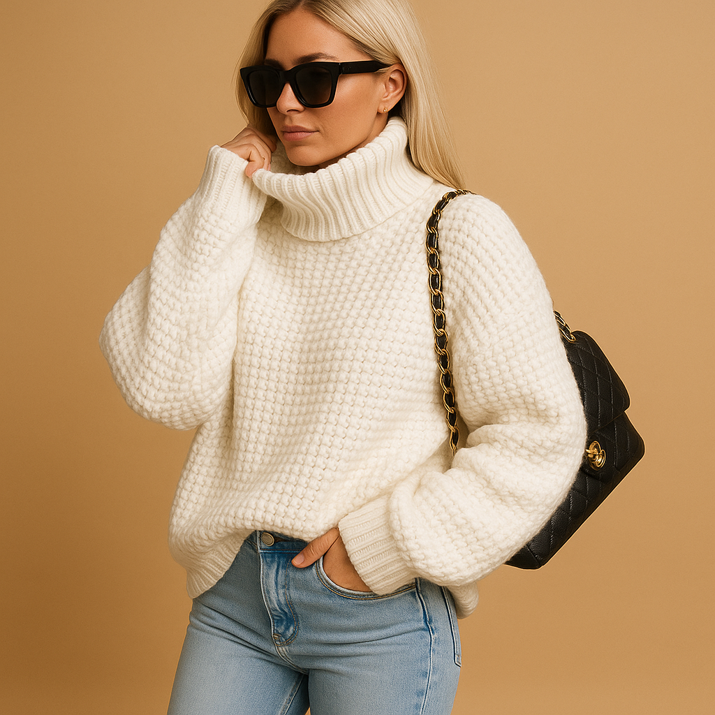 Chunky Turtleneck Knit Sweater – Cozy Warm Winter Pullover