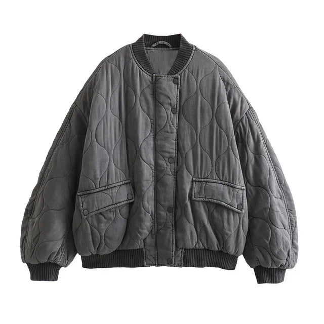 Oversized Quilted Bomber Jacket for Women