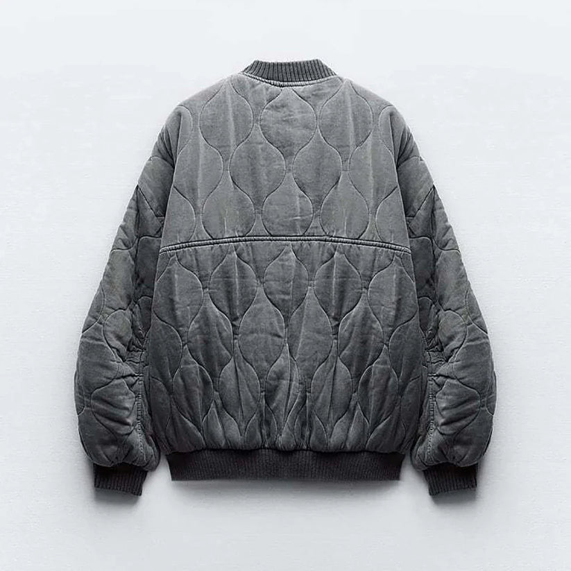 Oversized Quilted Bomber Jacket for Women