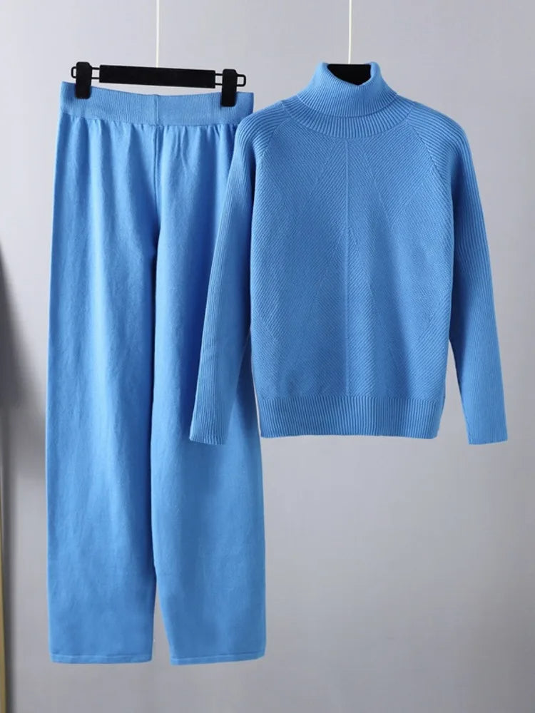 High Neck Knit Lounge Set with Relaxed Pants